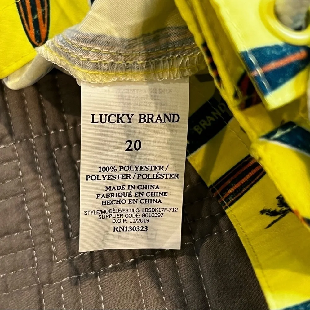NEW Lucky Brand Boardshorts Boys Size 20 Yellow Surfboard Print Beach Swim